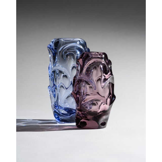Lilac and Blue Glass Vases attributed to Jan Beranek for Skrdlovice, 1960, Set of 2 For Sale - Image 4 of 18