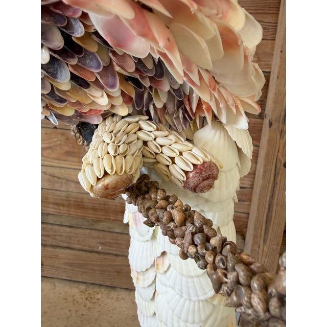 Custom Seashell Encrusted Cockatoo Parrot Sculpture on Hanging Perch For Sale - Image 4 of 12