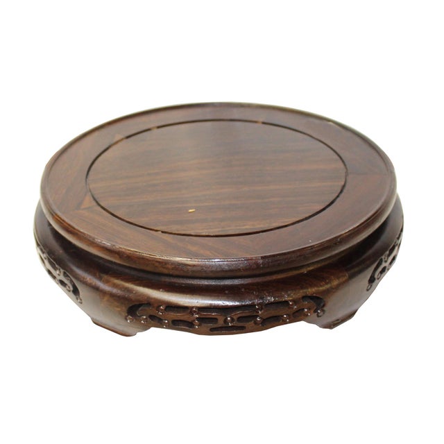 Chinese Brown Wood Handmade Round Table Top Stand Display Easel Chairish