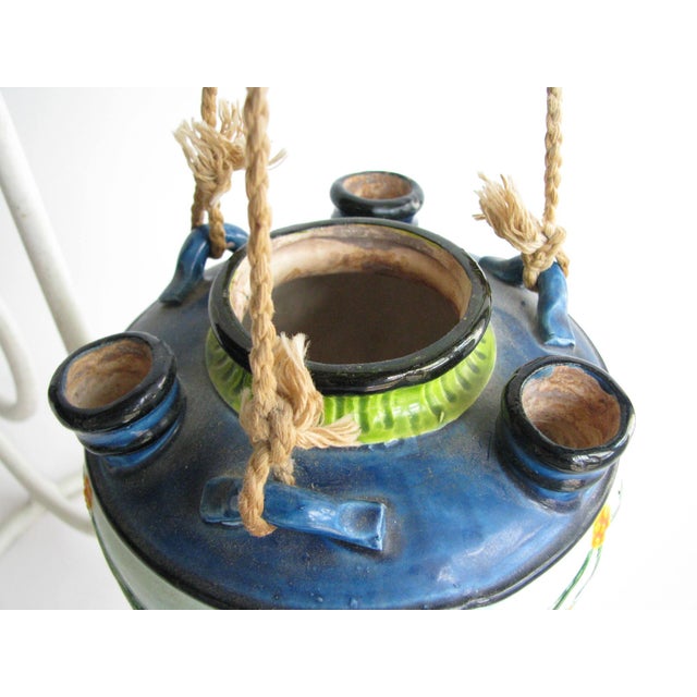 Vintage Mid 20th Century Hanging Majolica Pottery Planter For Sale - Image 9 of 12