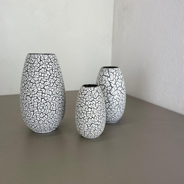 Fat Lava Pottery Craquele Vases attributed to Jasba, Germany, 1970s, Set of 3 For Sale - Image 4 of 18
