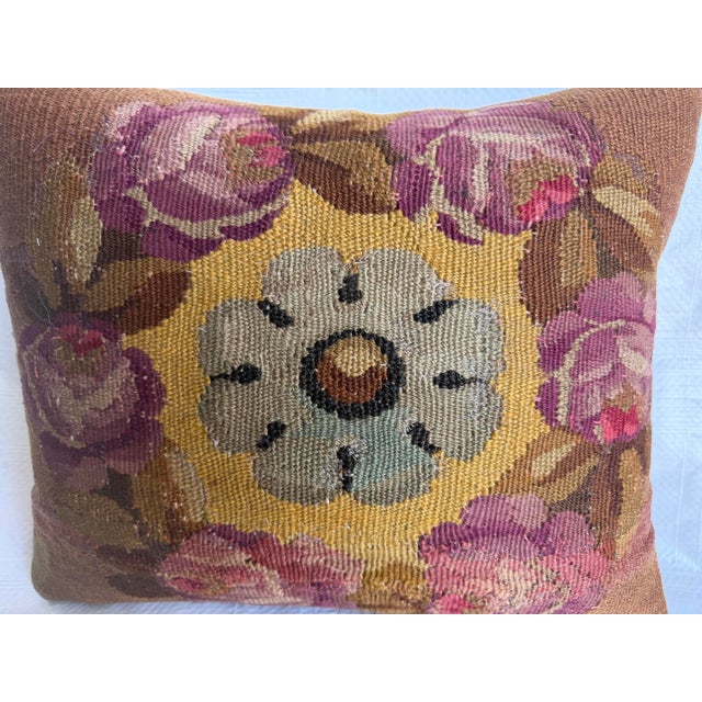 18th Century 18th Century French Aubusson Floral Medallion Tapestry Pillow For Sale - Image 5 of 7