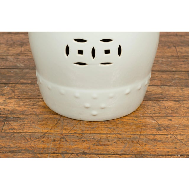 Chinese Vintage Blanc De Chine Garden Stool with Pierced and Raised Motifs For Sale - Image 10 of 13