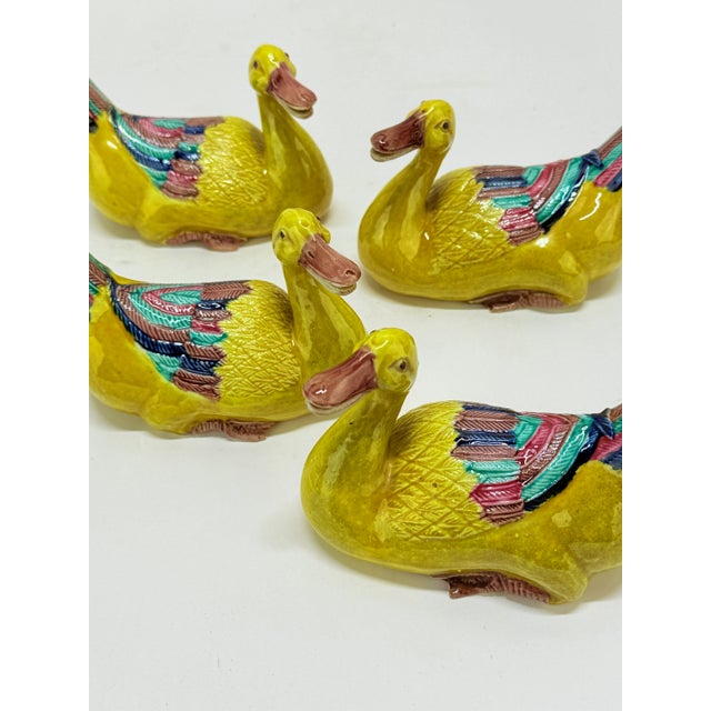 Set of 4 Antique Chinese Export Porcelain Famille Jaune Duck Models For Sale In Providence - Image 6 of 7