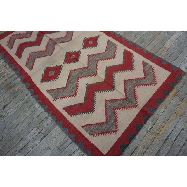 Textile Awesome Ivory Background Color and Tribal Geometric Design Antique American Navajo Flatweave Rug For Sale - Image 7 of 18