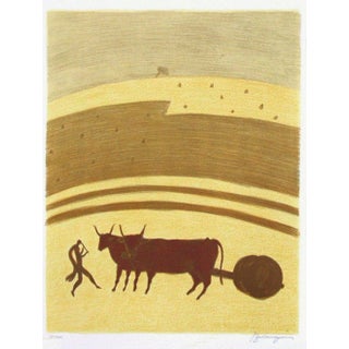 1990 Pierre Boncompain Boeufs à l'Attelage Lithograph For Sale