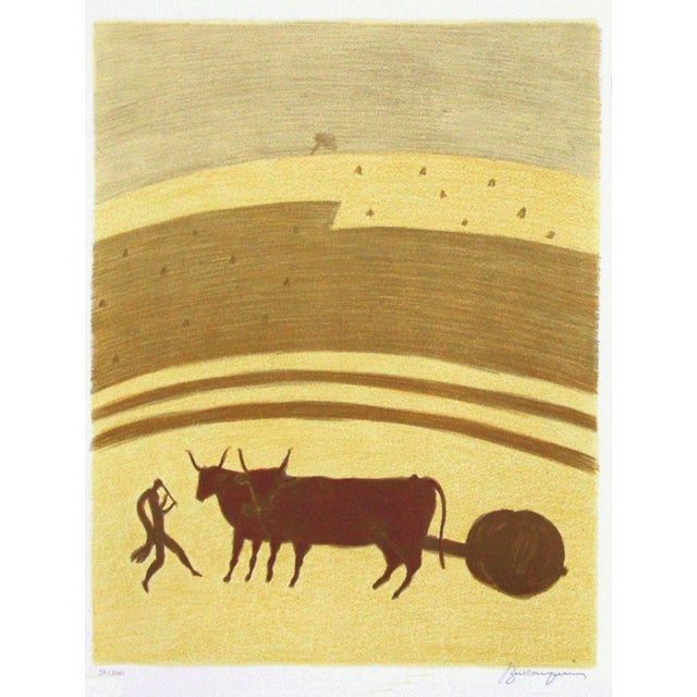 1990 Pierre Boncompain Boeufs à l'Attelage Lithograph For Sale