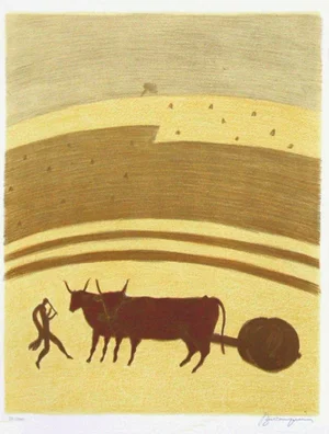 1990 Pierre Boncompain Boeufs à l'Attelage Lithograph
