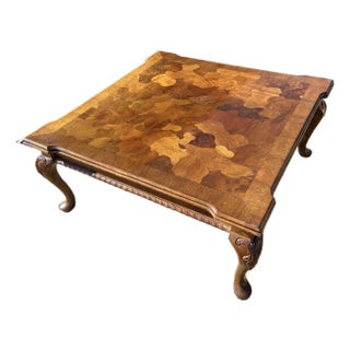 Vintage Mid Century Modern French Provincial Parquetry Burl Wood Coffee Table For Sale