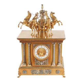 Large 19th Century French Bronze Figural Chariot Clock For Sale