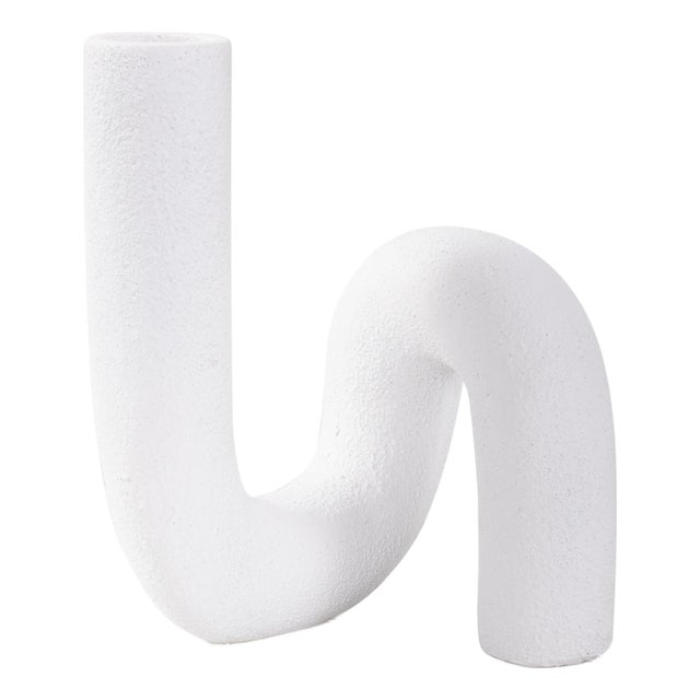 White Abstract Curved Tube Vase Tall For Sale