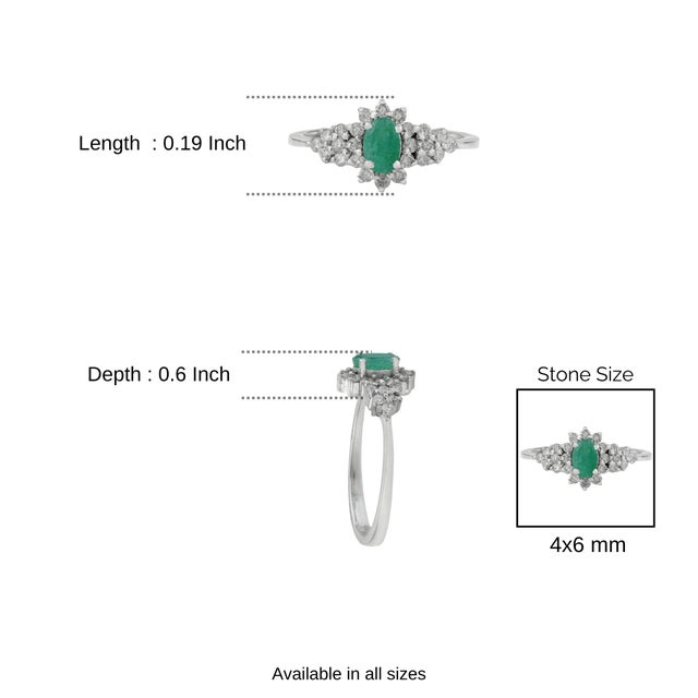 Diamond Studded Regal Natural Emerald Wedding & Engagement Cocktail Ring Size 8.5 For Sale - Image 9 of 13