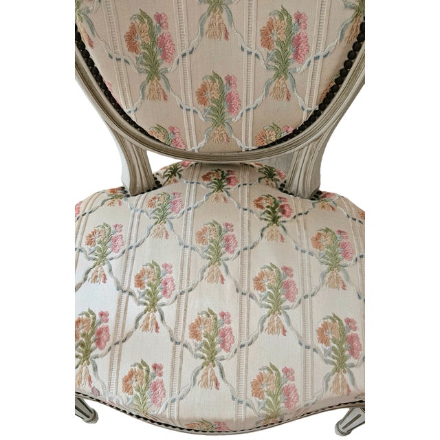 Set of Louis XVI Style White Limed Medallion Chairs For Sale - Image 5 of 16