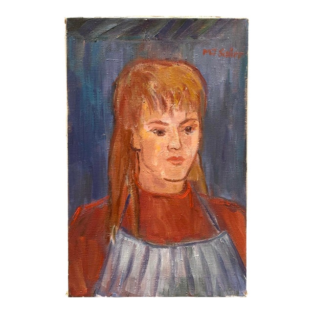 Vintage 1960s Oil Painting Portrait by Molly Schiff For Sale