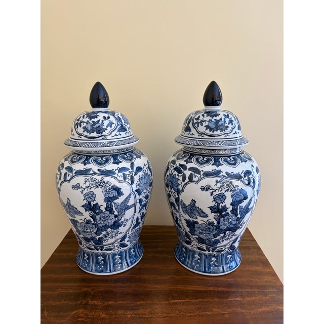 Chinoiserie Large Blue and White Porcelain Ginger Jars, Pair For Sale - Image 4 of 6