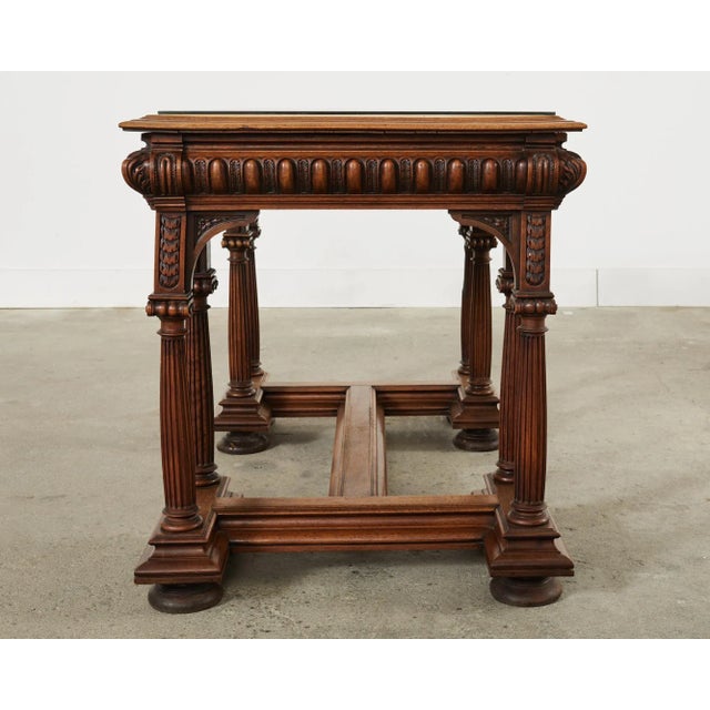 19th Century 19th Century Neoclassical Style English Oak Library Table Desk For Sale - Image 5 of 12