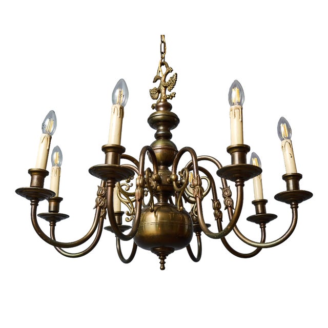 Flemish Brass 8-Armed Chandelier For Sale