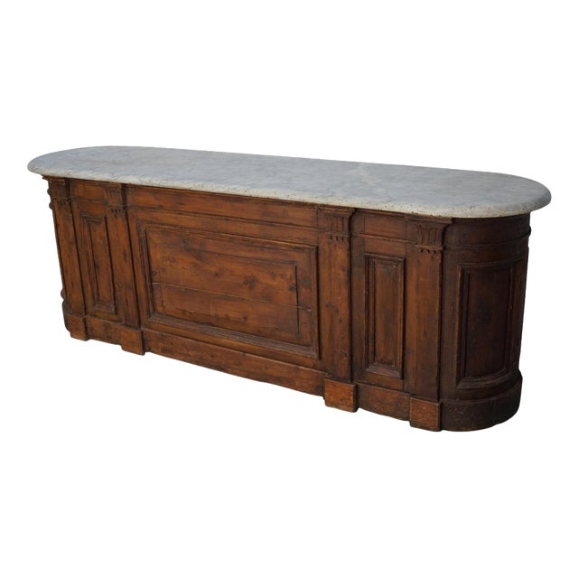 Antique Dutch Pitch Pine & Marble Shop Counter Cabinet / Kitchen Island, 19thc For Sale