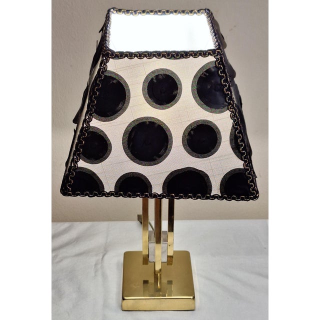 Vintage Square Bimetallic Table Lamp with Fabric Shade, 1980s For Sale - Image 3 of 8