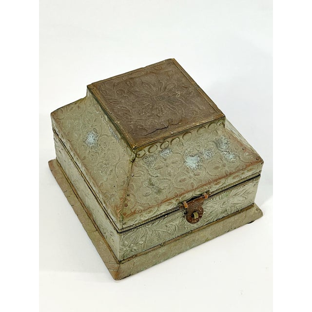 Shabby Chic Vintage Tin Covered Decorative Box For Sale - Image 3 of 9