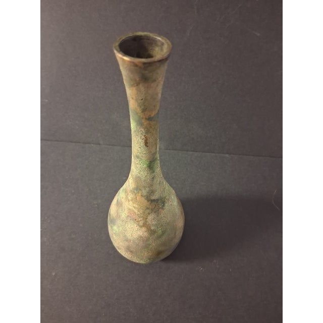 Minimalist Takaoka Vertigris Patina Bronze Ikebana 9" Bud Vase For Sale - Image 14 of 15