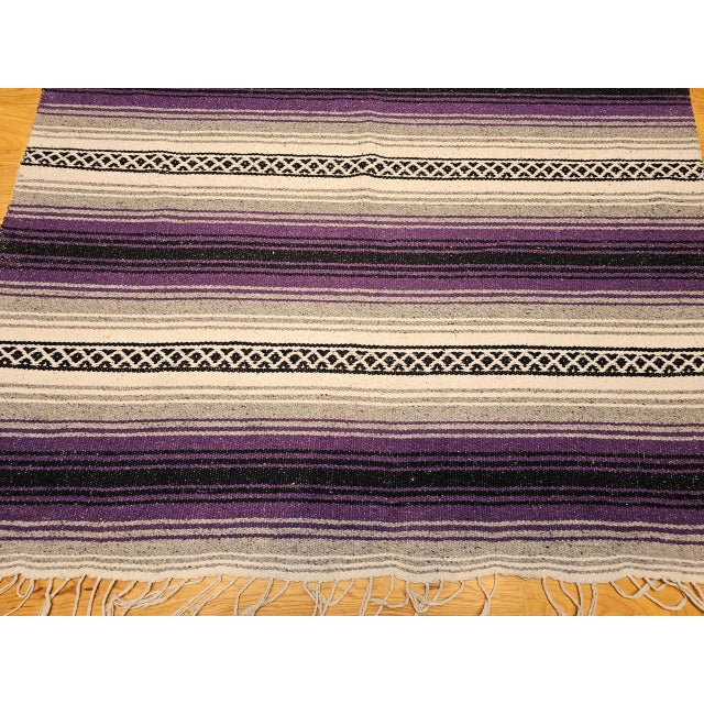 Vintage American Southwestern Kilim Rug, Handwoven Wool, Stripe Pattern, Lavender & Ivory, 4x6 For Sale - Image 4 of 11