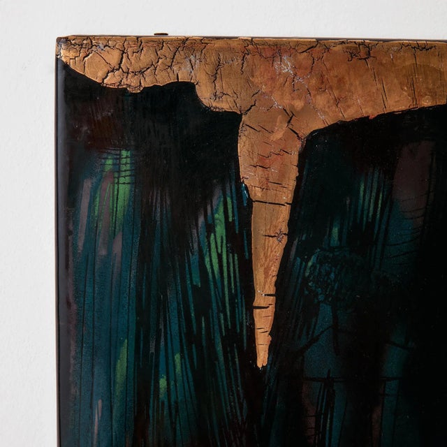 ‘Lovers’ enamel artwork designed by applied artist Vitus Lőrincz in the 1960s. The piece was created using the sgraffito...