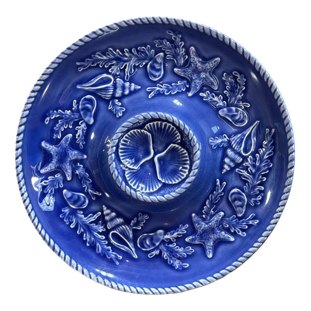 Vintage Bordallo Pinheiro Scallop Majolica Portugal Seafood Plate For Sale