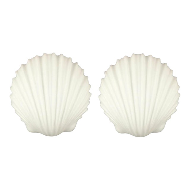 Pair of Large Minimalist Shell-Shaped Opaline Glass Wall Lights/Sconces From Limburg, Germany, 1970s For Sale