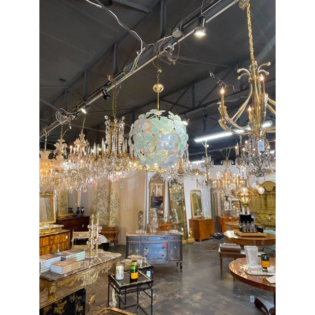 Metal Murano Flower Globe Chandelier For Sale - Image 7 of 9