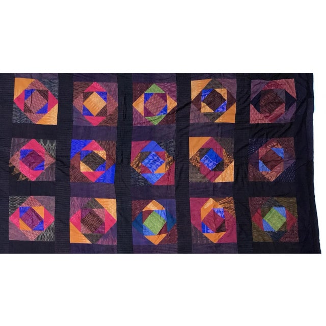Antique Silk Thailand Artisan Large Patchwork Batik Throw Wall Hanging For Sale - Image 9 of 13