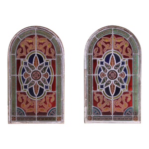 Pair of 19th Century French Napoleon III Painted and Stained Glass Windows