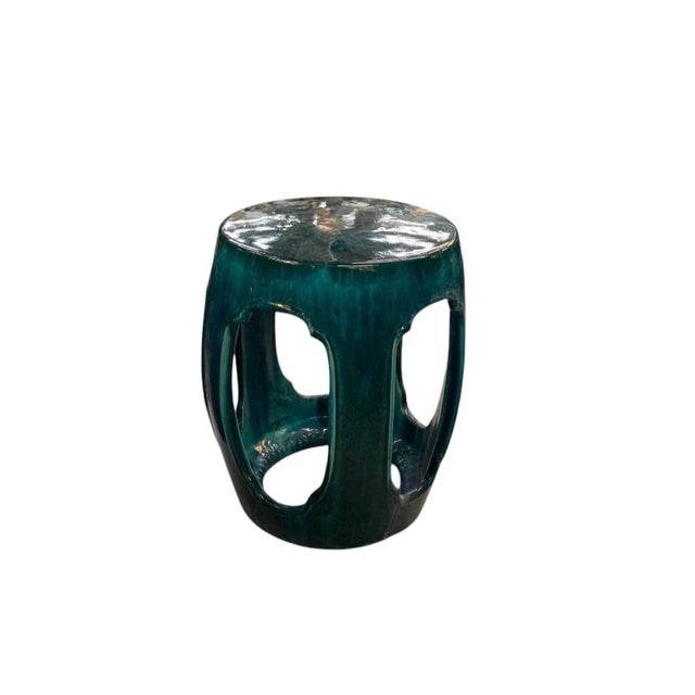 Ceramic Vintage Openwork Glazed Ceramic Garden Stool For Sale - Image 7 of 12