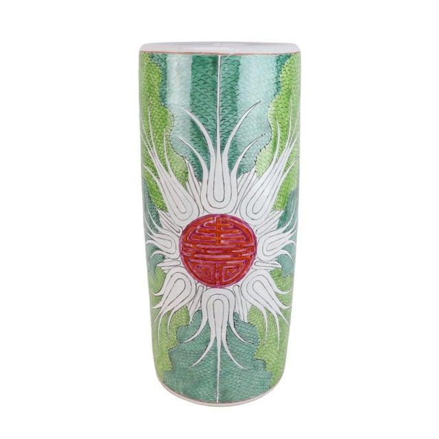 2020s Limited Edition Hand-Painted Jingdezhen Porcelain Umbrella Stand – Bok Choy “Shou” Longevity Pattern For Sale - Image 5 of 7
