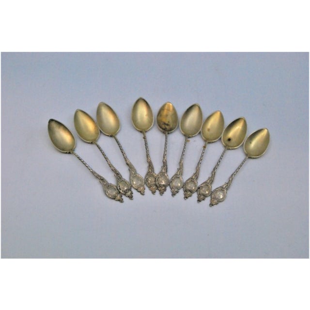 Coffee Spoons in Gilded Silver and Embossed Scrolls, Set of 9 For Sale - Image 3 of 6