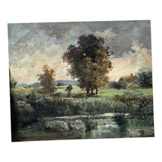 French Artist, Pond and Countryside, 1890s, Oil Painting on Canvas For Sale