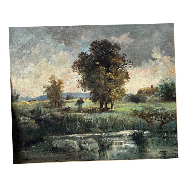 French Artist, Pond and Countryside, 1890s, Oil Painting on Canvas For Sale