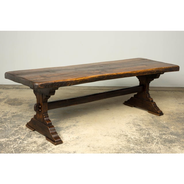 Brown 18th Century French Provincial Oak Refectory Trestle Dining Table For Sale - Image 8 of 18