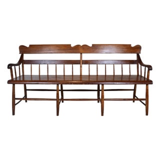 American Half Spindle Back Mid 19th C. Pine, Poplar Bench For Sale