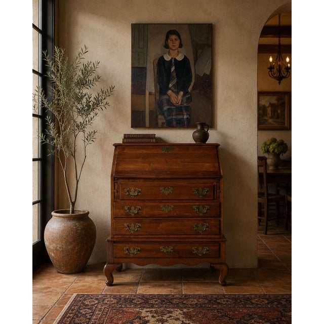 Wood Vintage Queen Anne Style Solid Cherry Slant-Front Secretary Desk For Sale - Image 7 of 12