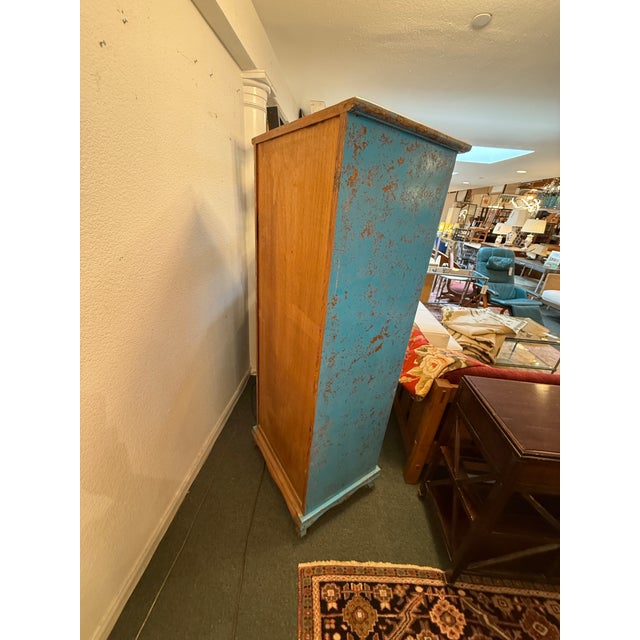 Wood Chinese Inspired Cerulean Wedding Cabinet For Sale - Image 7 of 12