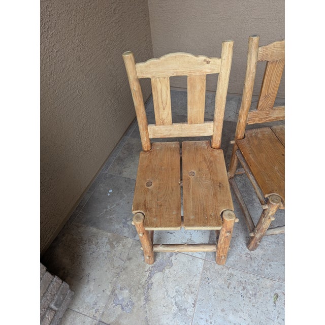 Wood Four (4) Hand Crafted Solid Rustic Log Cabin Chairs For Sale - Image 7 of 16
