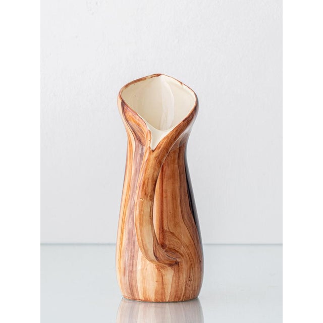 Mid-Century Modern French Faux Bois Earthenware Pitcher, 1950 For Sale - Image 6 of 15