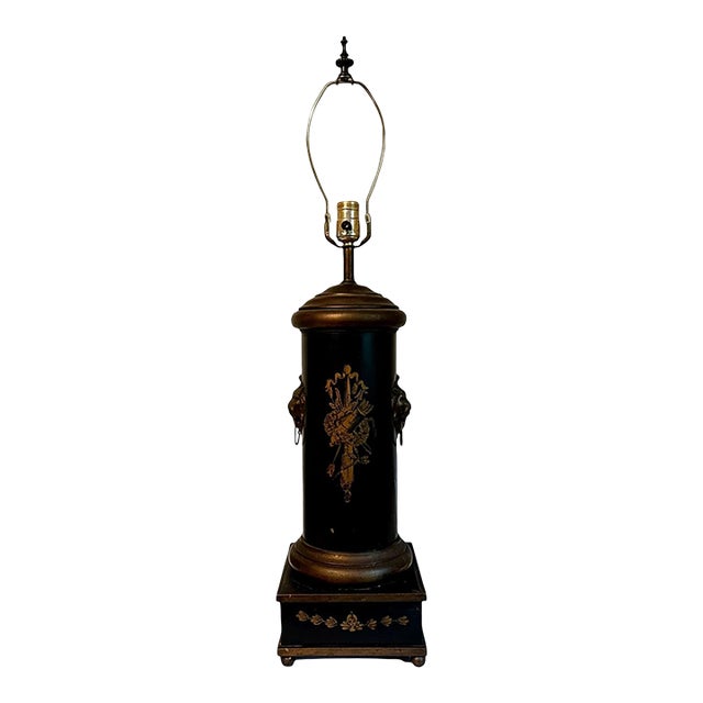 Early 19th Century French Lion Head Tole Tea Canister Lamp For Sale