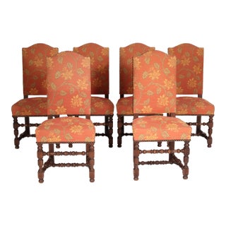 Set of 6 Louis XIV Style Oak Dining Room Chairs For Sale