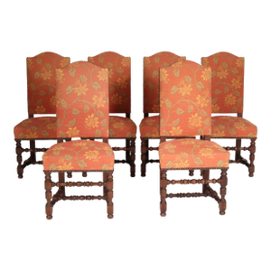 Set of 6 Louis XIV Style Oak Dining Room Chairs