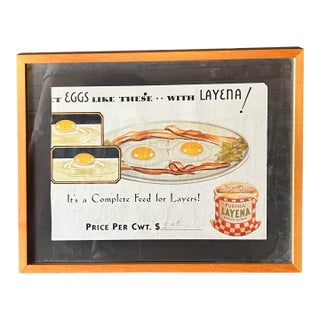 Vintage 1930s Egg Breakfast & Purina Layena Chicken Feed Advertisement Framed For Sale