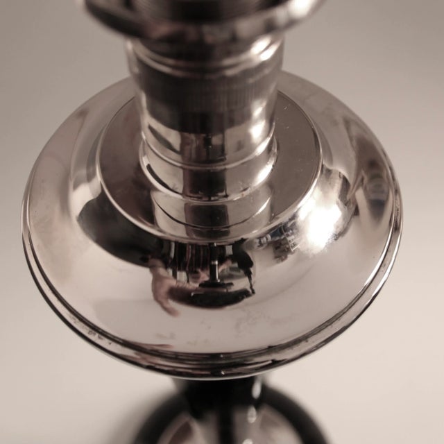 French Art Deco Table Lamp in Black Wood and Silver Metal from Mazda, 1920s For Sale - Image 6 of 16