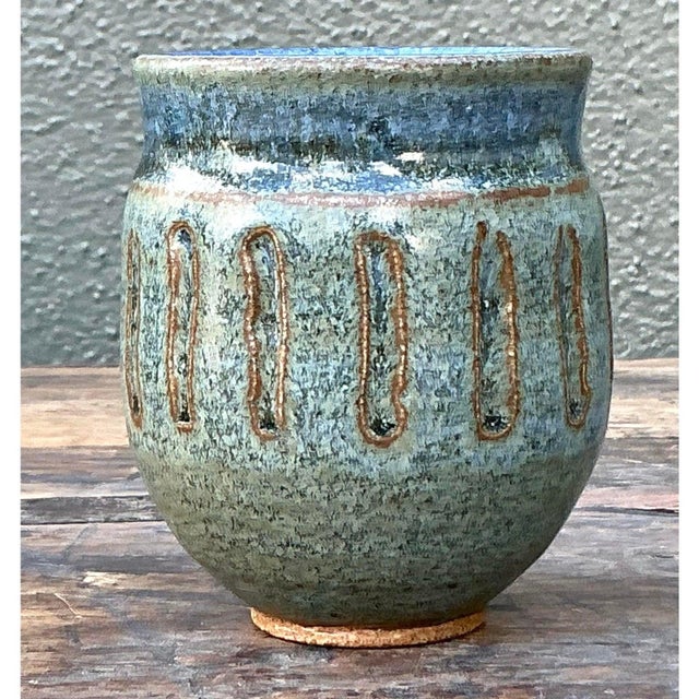 Late 20th Century Vintage Boho Original Studio Pottery Small Vase For Sale - Image 5 of 11