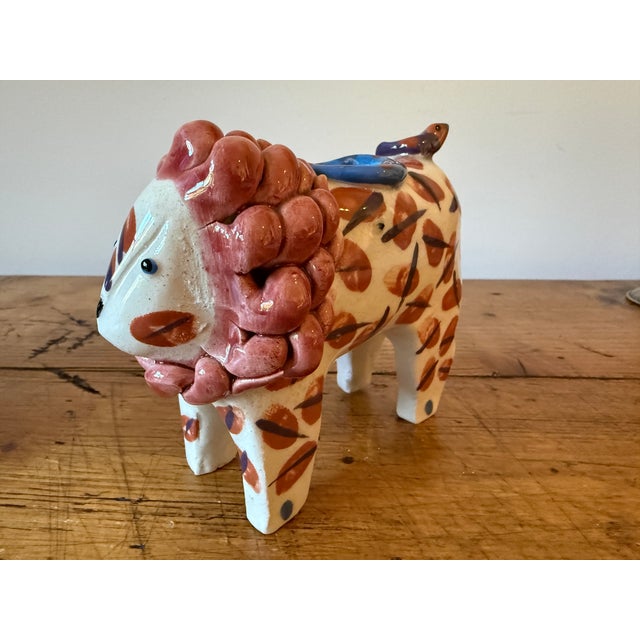 Ceramic Pair of Sculpted Ceramic/Clay Whimsical Lion & Elephant Candlesticks For Sale - Image 7 of 15